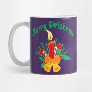 Christmas bells, candle, candy, holly Merry Christmas Mug